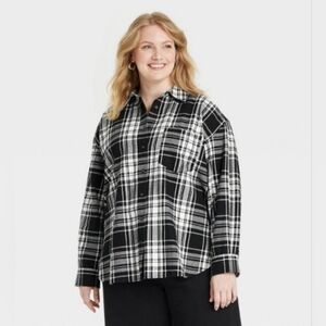 Flannel Long Sleeve Collared Button-Down Oversized M Shirt - Universal Thread